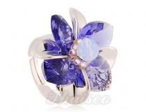 Damenring grosse Blume blau mit Swarovski-Elemente - weissgoldig legiert